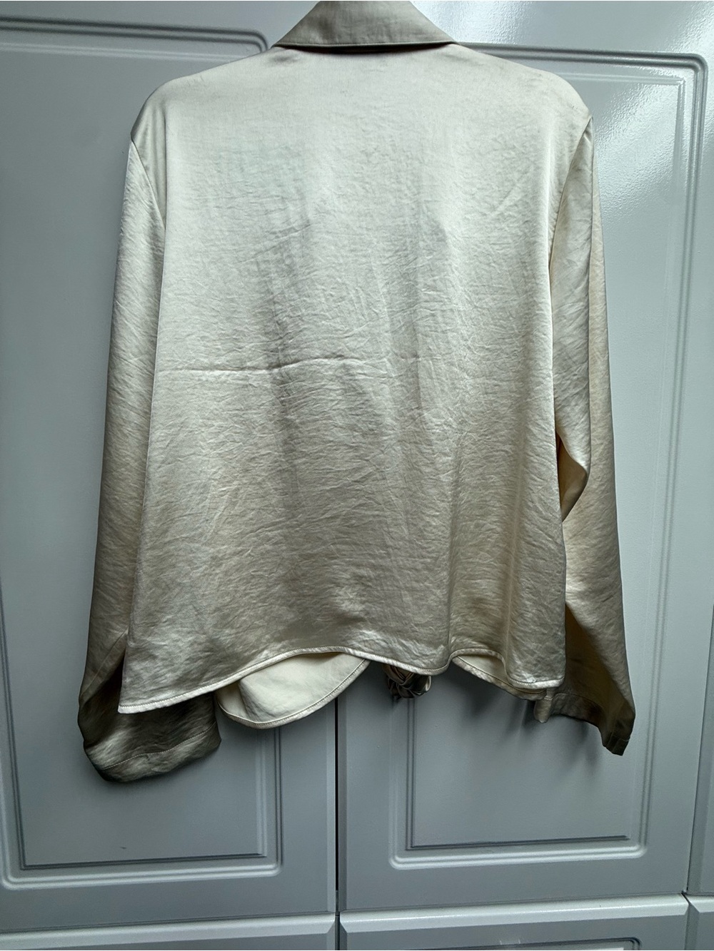 Express Cream Tie-Front Satin Button-Down Shirt - Picture 4 of 4